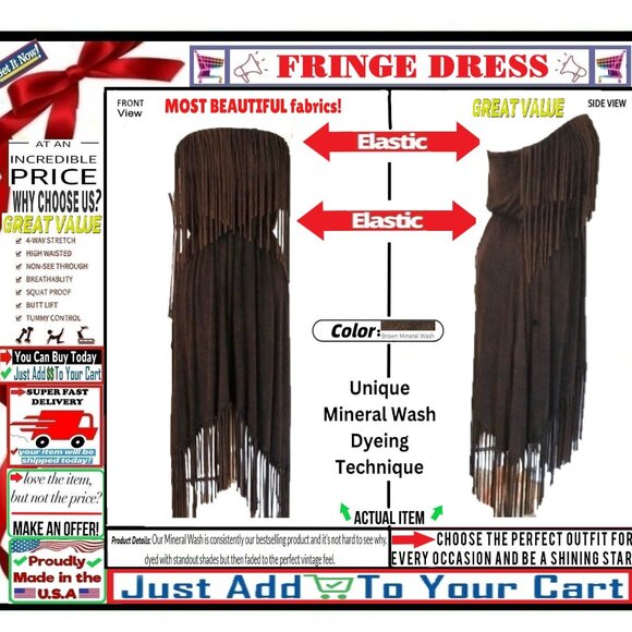 🛑 BULLY Strapless➕🆒 FRINGE Dual Elastic DRESS Mineral Wash 💸BUY NOW‼️🟢 - Picture 1 of 16